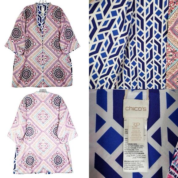 Chicos Kimono Reversible Size 3P US XLP Open Front Multicolor Geometric Boho - Picture 1 of 10